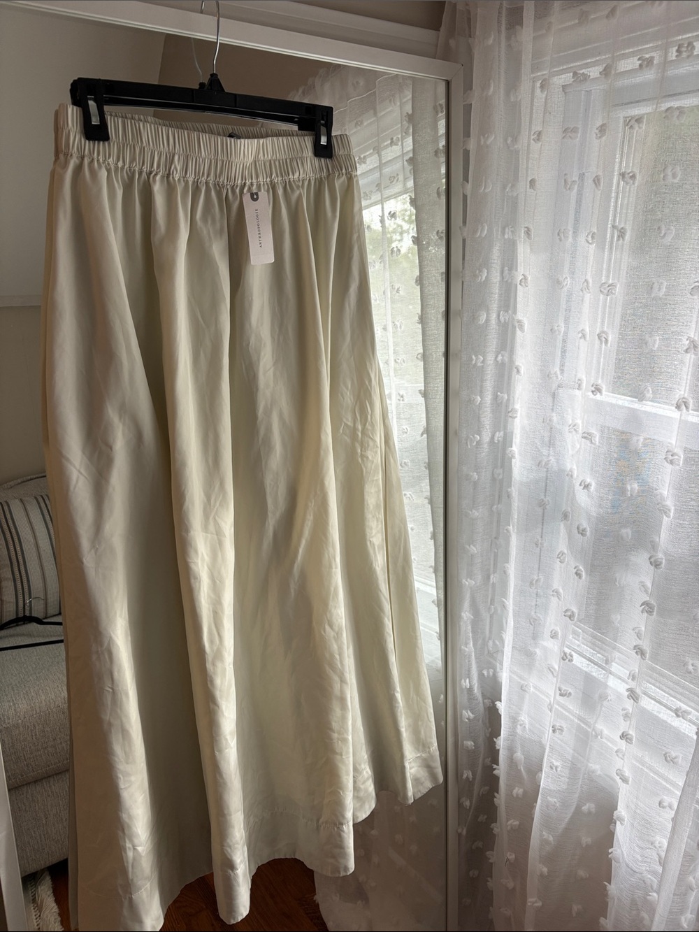 Anthropologie Ivory Maxi Skirt with Elastic Waist